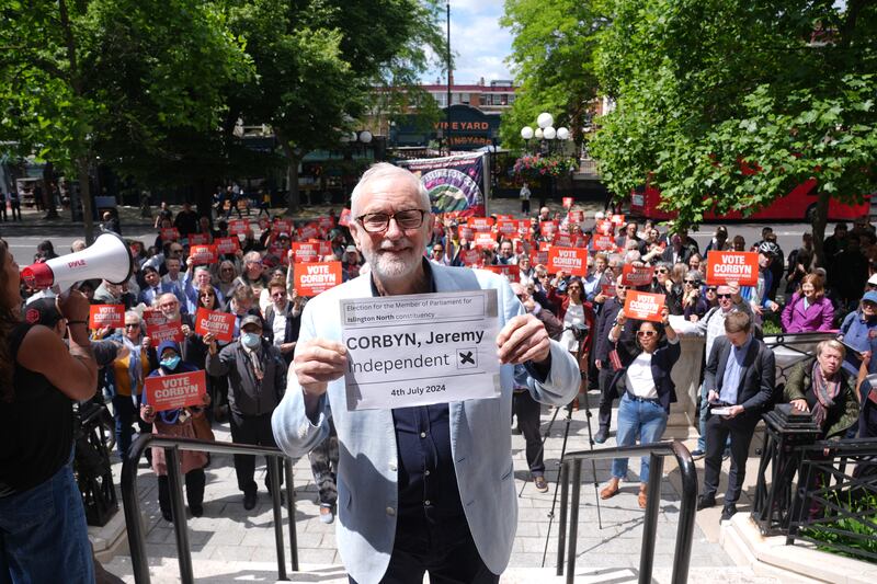 Former Labour leader Jeremy Corbyn poses outside Islington Town Hall, north London, after handing in his nomination papers for the general election, taking place on July 4. PA