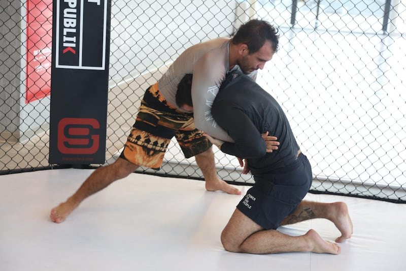 Brazilian UFC fighter Rani Yahya, left, was impressed by what he saw during a jiu-jitsu workshop in Dubai. Courtesy Fit Republik

