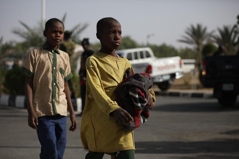 Released students from the Government Science Secondary school, in Kankara.  AFP