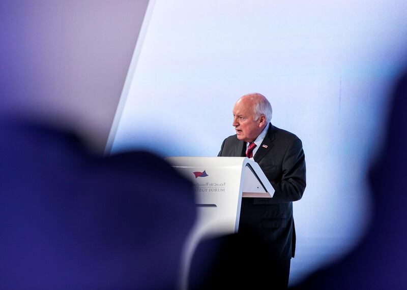 DUBAI, UNITED ARAB EMIRATES. 9 DECEMBER 2019. 
VP Dick Cheney, 46th Vice President of the United States of America at Arab Strategy Forum: Forecasting the Next Decade 2020 - 2030.

(Photo: Reem Mohammed/The National)

Reporter:
Section: