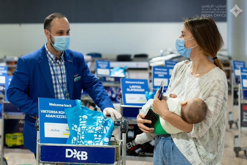 Tourists from Ukraine arrive at Dubai International Airport on flydubai flight in July 2020. Courtesy: Dubai Media Office