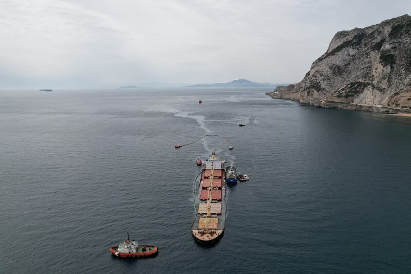 The OS 35 cargo ship in Catalan Bay after its collision with another vessel. Reuters