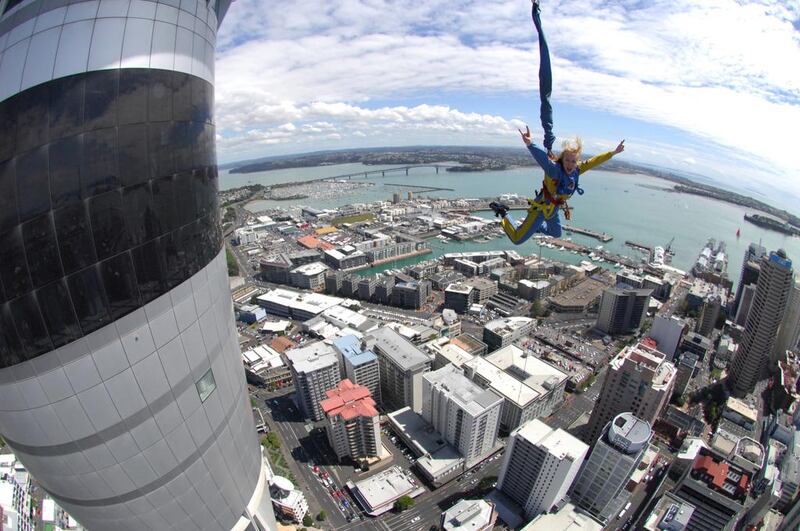 Sky Tower in downtown Auckland, is a prime spot for extreme thrills. Courtesy SkyJump Getty Images
