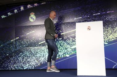Zinedine Zidane at a press conference on March 11, sporting trouser turn-ups that turned a lot of heads. Reuters 