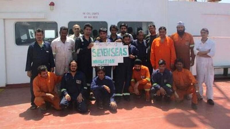 About 200,000 seafarers were stuck at sea during the coronavirus pandemic as the shipping industry ground to a halt. Oil tanker the MT Gulf Sky was hijacked off the coast of the UAE in July. its sailors had been abandoned by its owners without pay since March off Khorfakkan. Courtesy: Human Rights At Sea