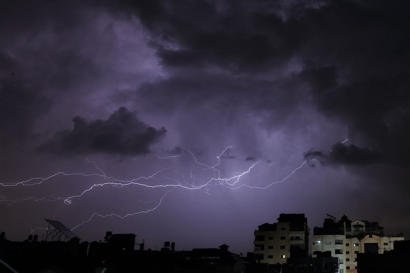 Lightning flashes across the sky during a thunderstorm in Gaza City. AFP