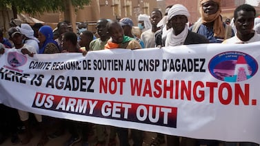 Protesters in Agadez demand the withdrawal of US troops from Niger. EPA