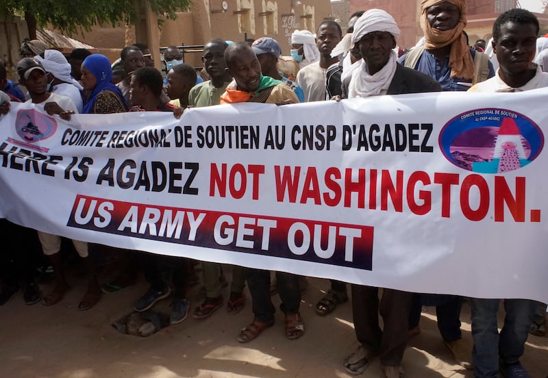 Protesters in Agadez demand the withdrawal of US troops from Niger. EPA