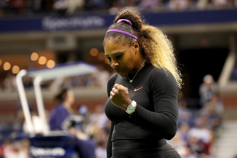 Serena Williams of the United States reacts during her second round match against Catherine McNally of the United States. AFP