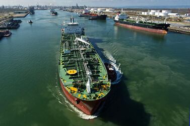 Silver Cindy tanker at the Port of Corpus Christi in Corpus Christi, Texas. Oil is on a downward slide from the ongoing tariff war between Beijing and Washington. Bloomberg