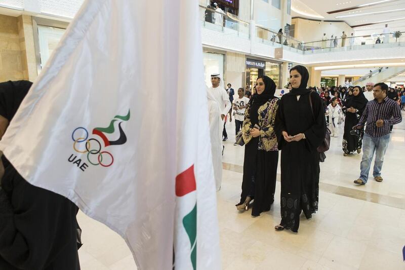 Women take part in the Emirati Women's Day parade at Yas Mall in 2015. Antonie Robertson/The National