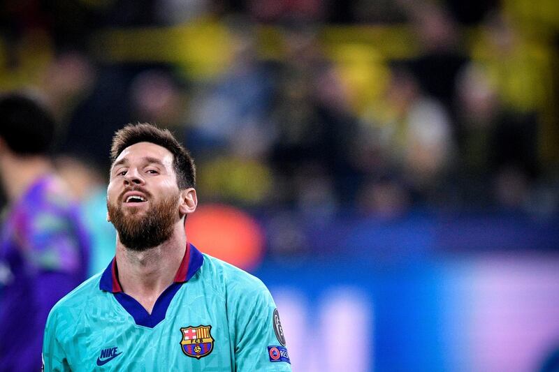 Barcelona's Lionel Messi reacts to another pro,mising attack breaking down. EPA