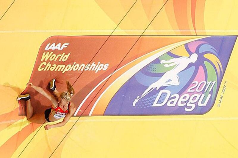 Lilli Schwarzkopf of Germany clears the bar during the high jump discipline of the heptathlon.

Pawel Kopczynski / Reuters