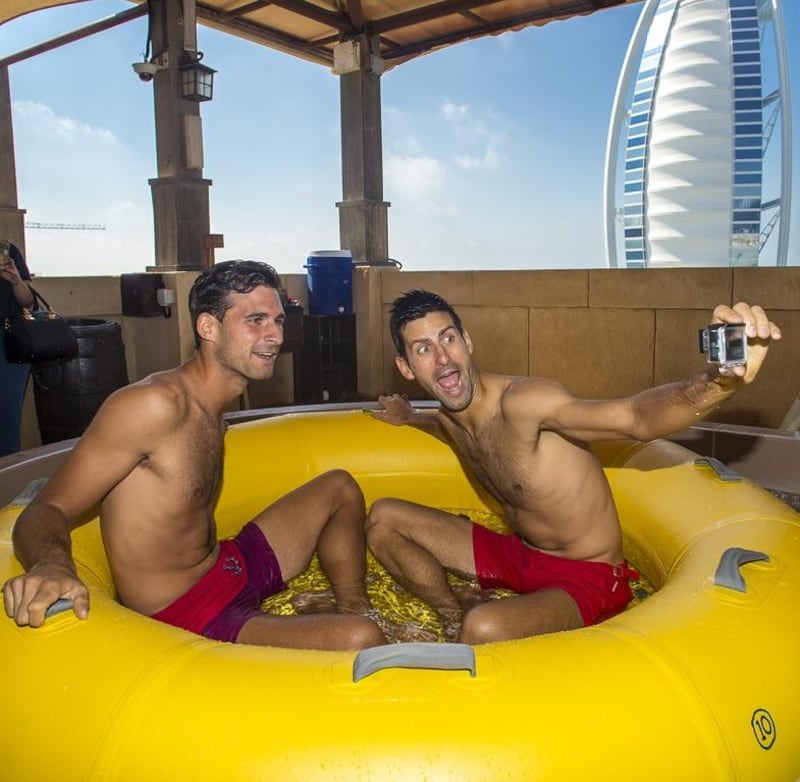 Novak Djokovic and brother Marko at Wild Wadi Waterpark in Dubai. Photo Courtesy / Dubai Duty Free Tennis Championships