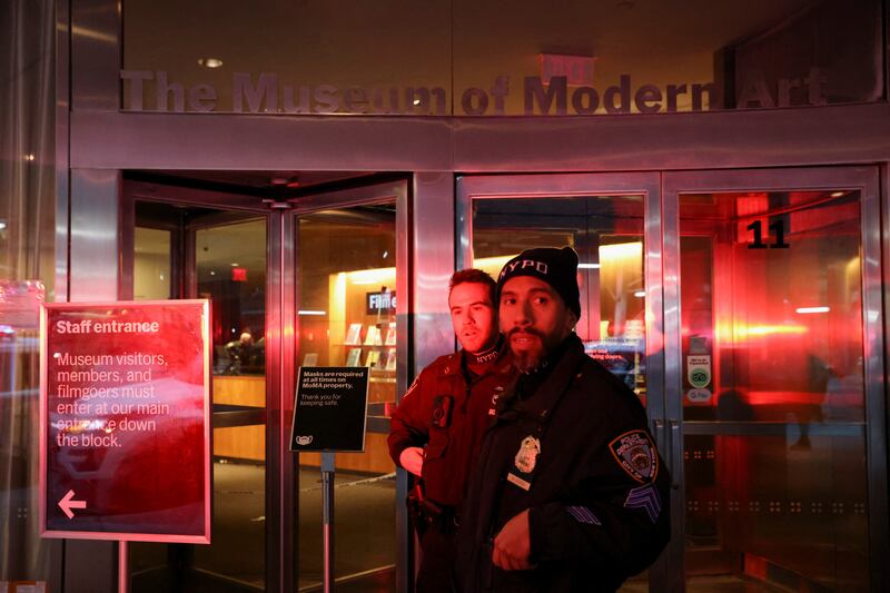 Police officers guard the entrance to the museum. Reuters
