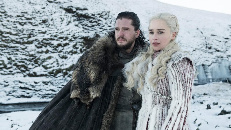 Jon Snow and Daenerys Targaryen stand together in this shot ahead of season eight. Courtesy Helen Sloan / HBO