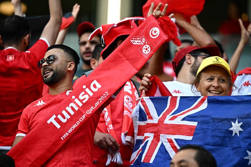 Australia and Tunisia supporters at Al Janoub Stadium in Al Wakrah. AFP