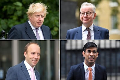 Clockwise from top left, Boris Johnson, Michael Gove, Rishi Sunak and Matt Hancock. Getty Images