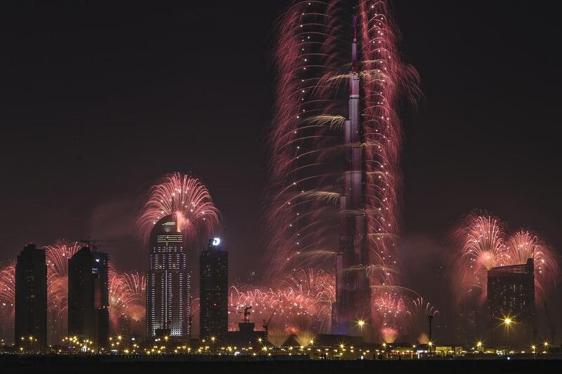 Downtown Dubai will kick off the celebrations at midnight, with the world-famous display at Burj Khalifa. Sarah Dea / The National 



