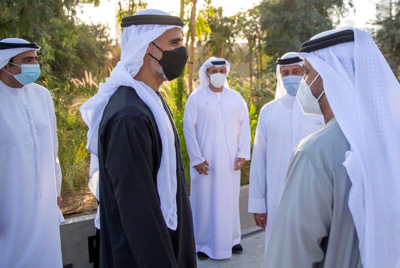 Khaled bin Mohamed bin Zayed tours newly opened Al Fay Park on Al Reem Island, the first urban park in the emirate to focus on bio-diversity. It provides another healthy and sustainable public place for residents and visitors in Abu Dhabi. courtesy: Abu Dhabi Media office
