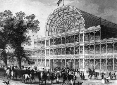1851:  The facade of Crystal Palace, London, during the Great Exhibition 1851  (Photo by Hulton Archive/Getty Images)