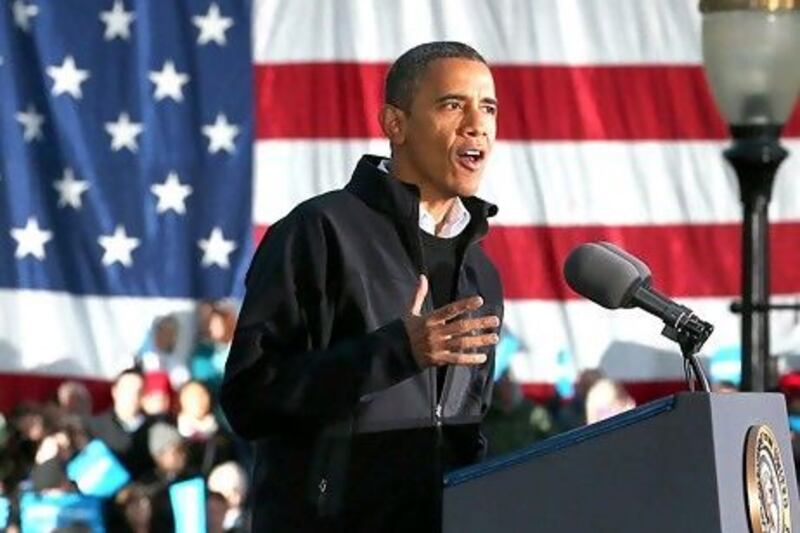 US president Barack Obama addresses a campaign rally in Iowa on a last-minute rush to persuade undecided voters. Chip Somodevilla / Getty Images / AFP