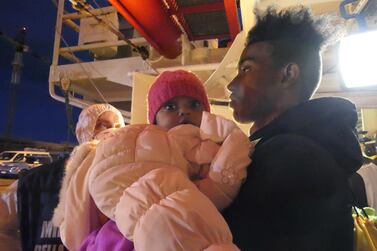 Migrants including 50 minors and five pregnant women were rescued off the Libyan coast. SOS Mediterranee via Reuters