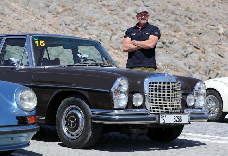 Sergio Siderman with a 1969 Mercedes 30 SEL 613 at the top of Jebel Jais.