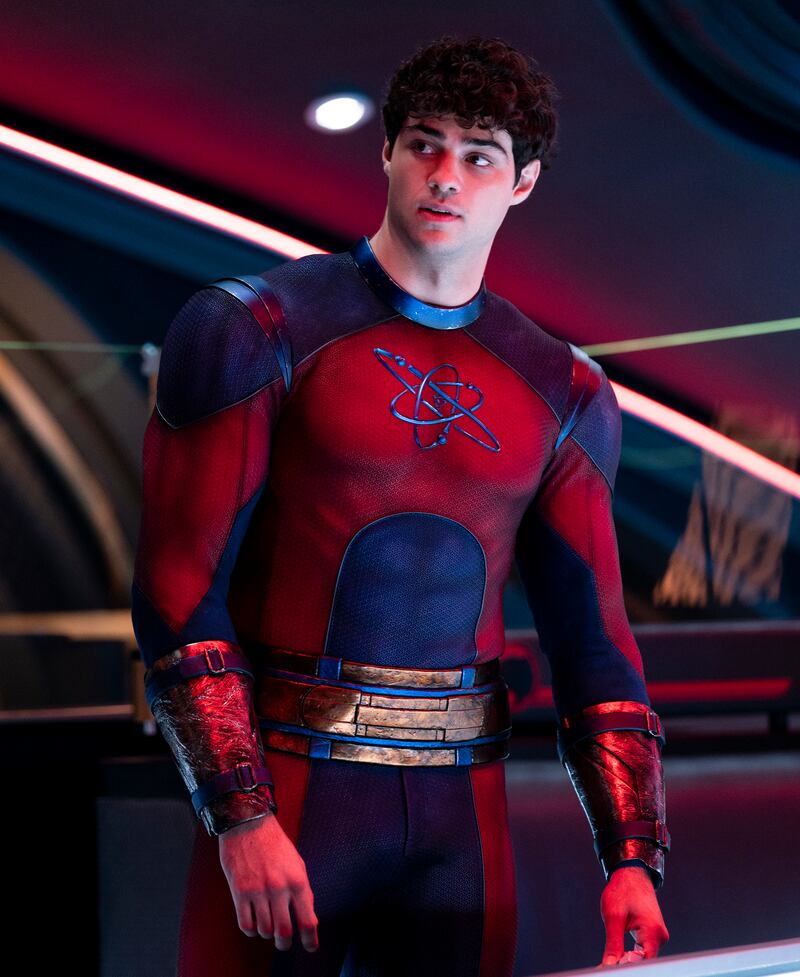 Noah Centineo as the dweeby and always hungry giant Atom Smasher.