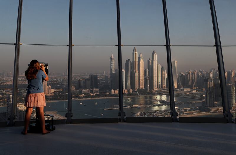 A view of Marina district towers from the observation deck of 'The View at The Palm Jumeirah' in Dubai. Photo: AP Photo