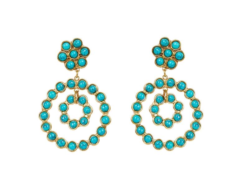 Earrings by Sylvia Toledano at Bloomingdale's. Turquoise and yellow gold is a classic combination, and these elaborate hoops are made to catch the light as they move