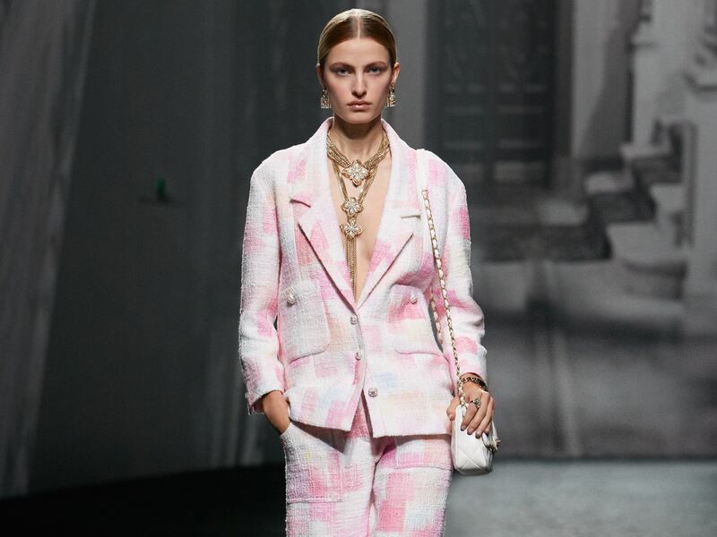 Outfits from Chanel's spring/summer 2023 collection were paired with pearl necklaces – a Chanel signature. Photo: Chanel