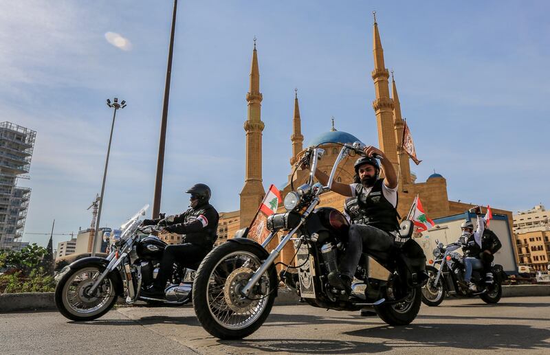 Bikers participate in a rally in Beirut, Lebanon. EPA