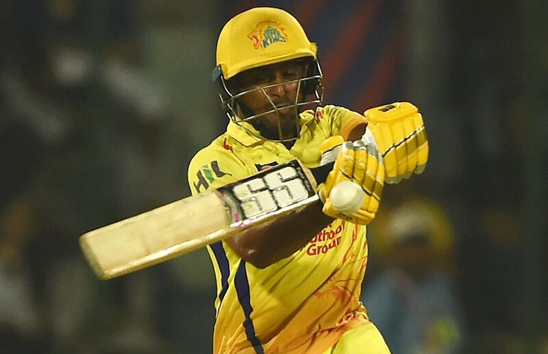 Chennai Super Kings cricketer Ambati Rayudu plays a shot during the 2018 Indian Premier League (IPL) Twenty20 cricket match between Delhi Daredevils and Chennai Super Kings at The Feroz Shah Kotla Cricket Ctadium in New Delhi on May 18, 2018. / AFP PHOTO / MONEY SHARMA / ----IMAGE RESTRICTED TO EDITORIAL USE - STRICTLY NO COMMERCIAL USE----- / GETTYOUT