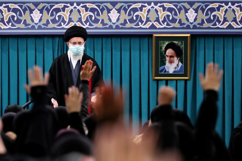 Iran's supreme leader, Ayatollah Ali Khamenei, holds a meeting with women in Tehran.  EPA