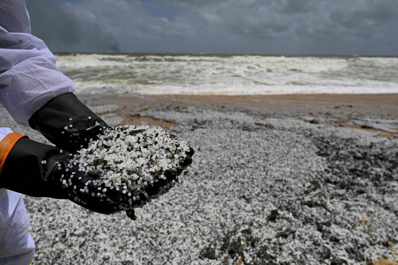 Material washed ashore in Sri Lanka from the 'MV X-Press Pearl'. AFP