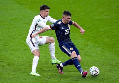File photo dated 18-06-2021 of England's Mason Mount (left) and Scotland's Billy Gilmour battle for the ball during the UEFA Euro 2020 Group D match at Wembley Stadium, London. Picture date: Friday June 18, 2021. Issue date: Tuesday June 22, 2021. PA Photo. England duo Ben Chilwell and Mason Mount must isolate up to and including next Monday, the Football Association has announced. See PA story SOCCER England.  Photo credit should read Mike Egerton/PA Wire.