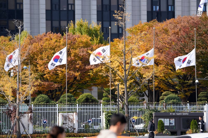 South Korean flags fly at half-mast at the government complex in Seoul as the nation mourns. AP