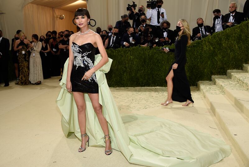 Gemma Chan, in Prabal Gurung, at the 2021 Met Gala. AP