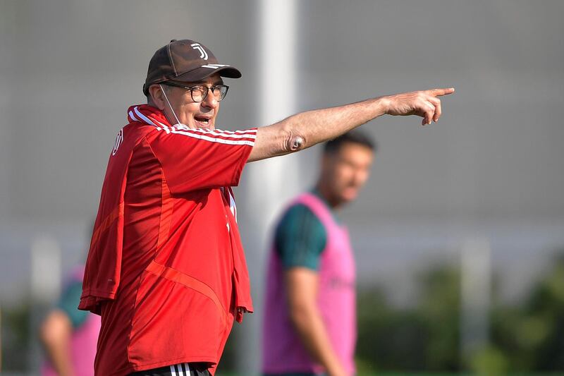 TURIN, ITALY - MAY 25: Juventus coach Maurizio Sarri during a training session at JTC on May 25, 2020 in Turin, Italy. (Photo by Daniele Badolato - Juventus FC/Juventus FC via Getty Images)