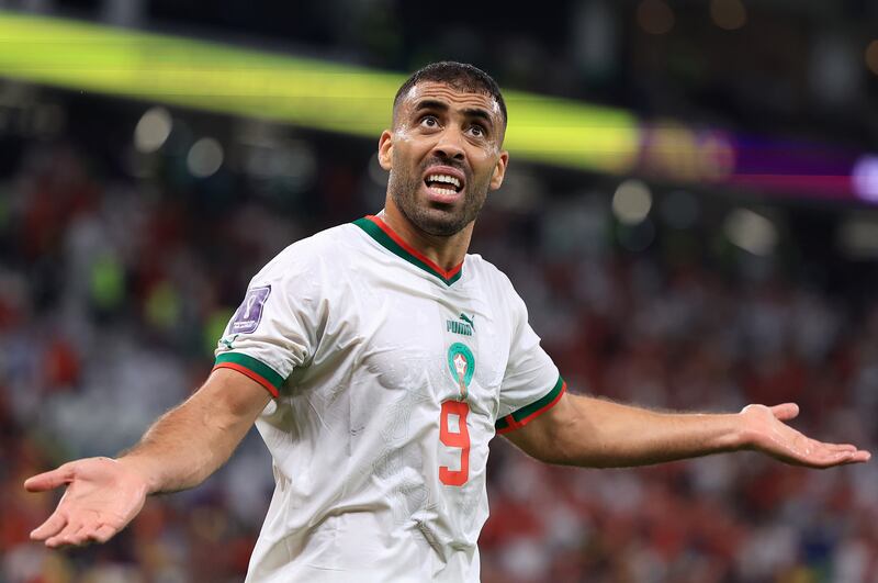 Abderrazak Hamdallah, seen here representing Morocco at the 2022 World Cup in Qatar, was involved in an altercation with a fan following Al Ittihad's 4-1 Saudi Super Cup final defeat to Al Hilal in the UAE. Getty