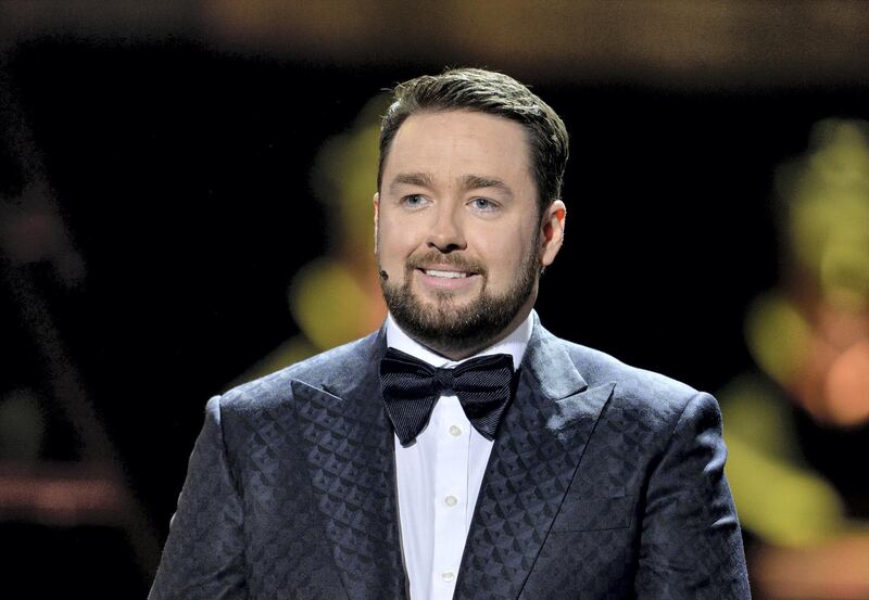 LONDON, ENGLAND - APRIL 07:  Host Jason Manford on stage during The Olivier Awards 2019 with Mastercard at the Royal Albert Hall on April 07, 2019 in London, England. (Photo by Jeff Spicer/Getty Images)