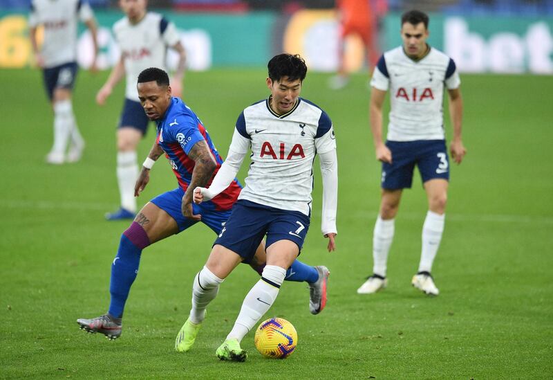Tottenham attacker Son Heung-min under pressure from Palace's Nathaniel Clyne. Reuters
