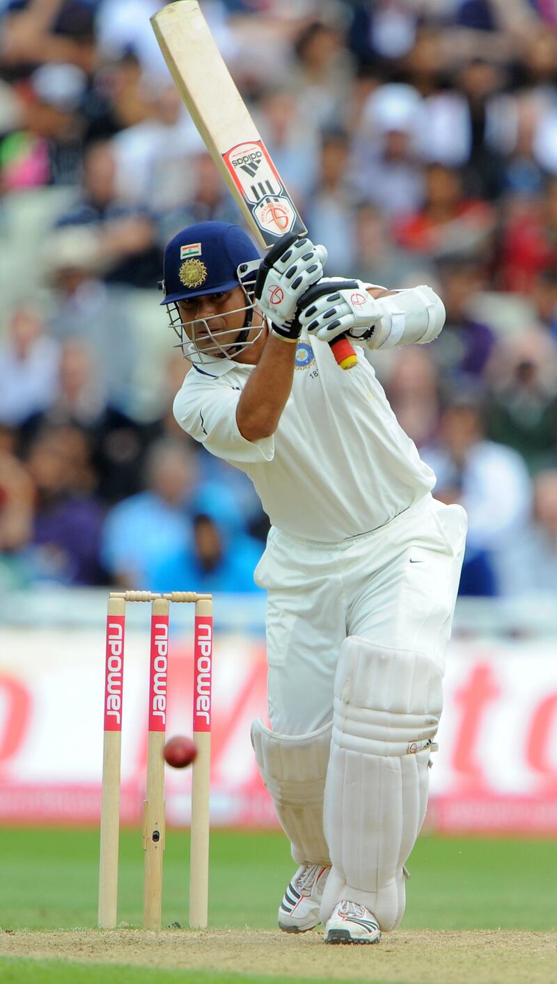 India's Sachin Tendulkar bats during the fourth day of the third test match between England and India at the Edgbaston cricket ground in Birmingham, central England on August 13, 2011. AFP PHOTO/ANDREW YATES. 

RESTRICTED TO EDITORIAL USE. NO ASSOCIATION WITH DIRECT COMPETITOR OF SPONSOR, PARTNER, OR SUPPLIER OF THE ECB (Photo by ANDREW YATES / AFP)