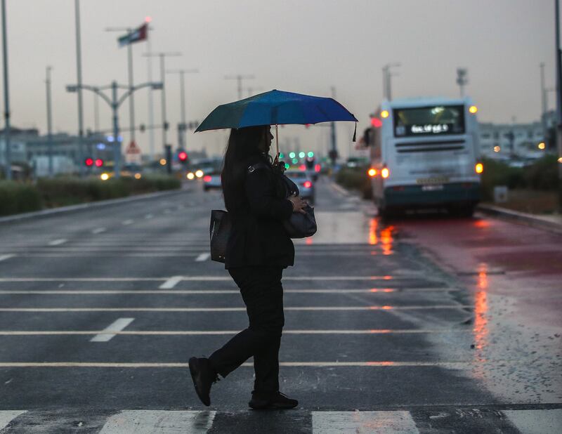 Morning rain greeted commuters in Khalifa City in Abu Dhabi on Thursday morning. Victor Besa / The National