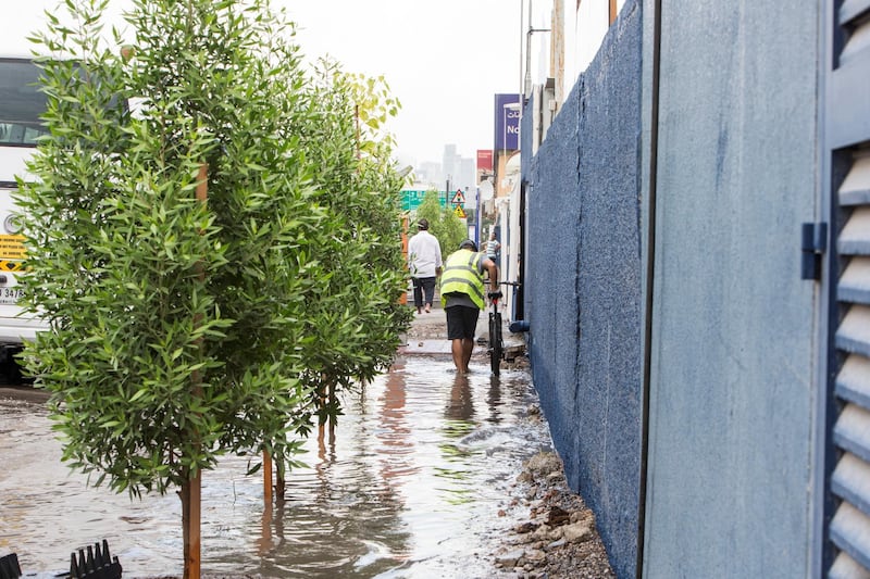 Dubai, United Arab Emirates - Flooded street due to rain today in Al Quoz Industrial area.  Leslie Pableo for The National 