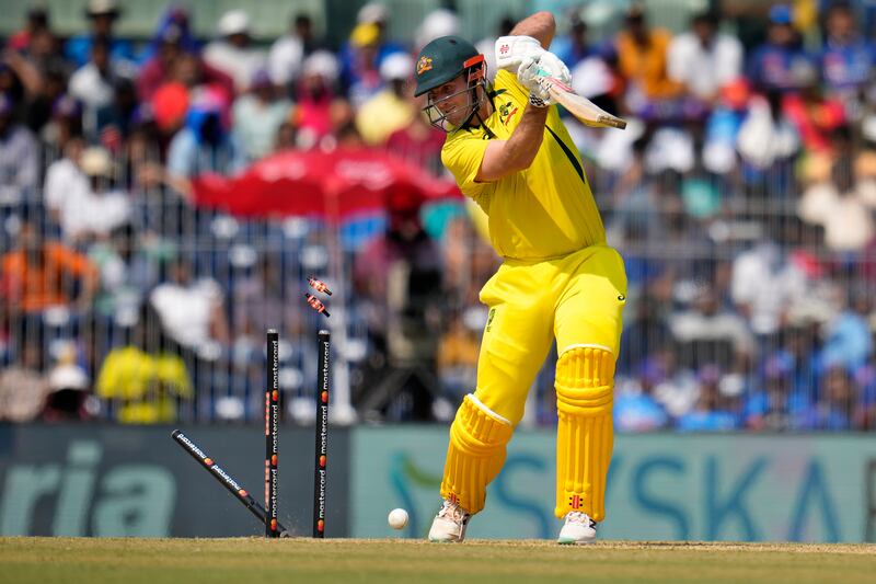 Australia batter Mitchell Marsh is bowled by India's Hardik Pandya. AP