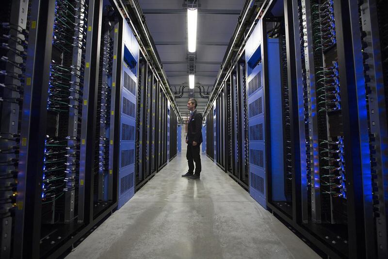 The server hall at Facebook’s European data storage centre in Lulea, Sweden. Simon Dawson / Bloomberg.