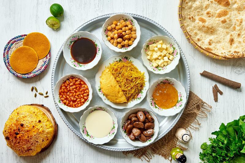 Emirati breakfast tray at Arabian Tea House