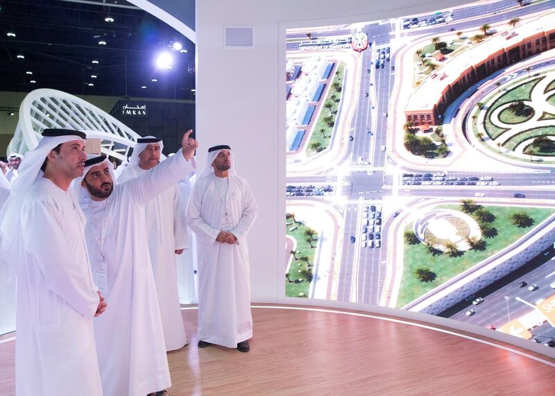 ABU DHABI, UNITED ARAB EMIRATES - April 16, 2019: HH Sheikh Hazza bin Zayed Al Nahyan, Vice Chairman of the Abu Dhabi Executive Council (L), attends the opening of Cityscape Abu Dhabi, at Abu Dhabi National Exhibition Centre (ADNEC). Seen with HE Falah Mohamed Al Ahbabi, Chairman of the Department of Urban Planning and Municipalities and Abu Dhabi Executive Council Member (R).


( Mohammed Al Blooshi for Ministry of Presidential Affairs )
---